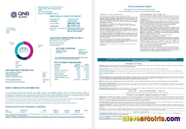 Qatar QNB Alahli bank mortgage statement 1-2